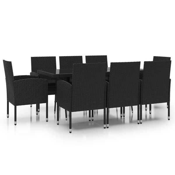 9 Piece Garden Dining Set Poly Rattan Black Outdoor Dining Sets