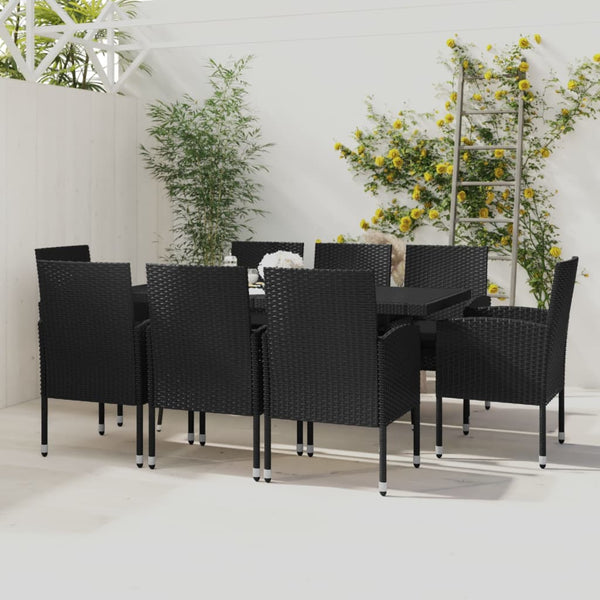 9 Piece Garden Dining Set Poly Rattan Black Outdoor Dining Sets