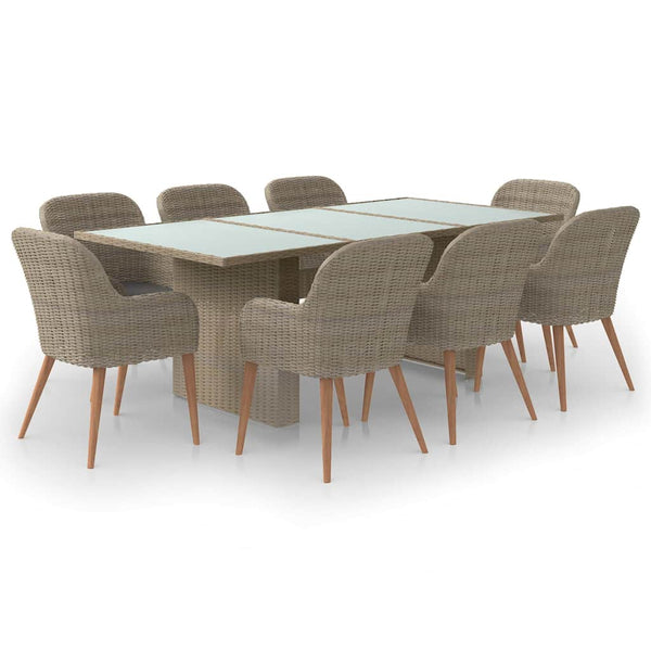 Vidaxl 9 Piece Garden Dining Set Poly Rattan Brown Outdoor Dining Sets