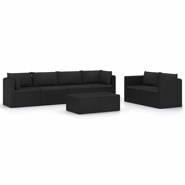 Vidaxl 7 Piece Garden Lounge Set With Cushions Poly Rattan Black Loungers