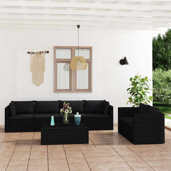 Vidaxl 7 Piece Garden Lounge Set With Cushions Poly Rattan Black Loungers