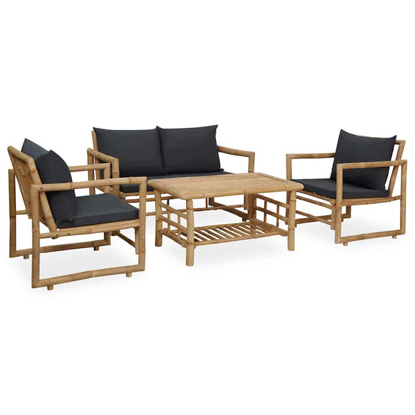 Vidaxl 4 Piece Garden Lounge Set With Cushions Bamboo Other Patio & Garden Furniture