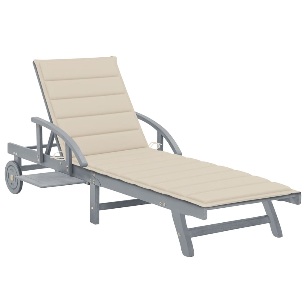 Garden Sun Lounger With Cushion Solid Acacia Wood Loungers