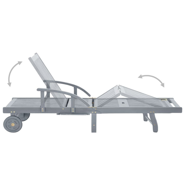 Garden Sun Lounger With Cushion Solid Acacia Wood Loungers