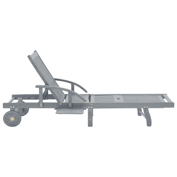 Garden Sun Lounger With Cushion Solid Acacia Wood Loungers