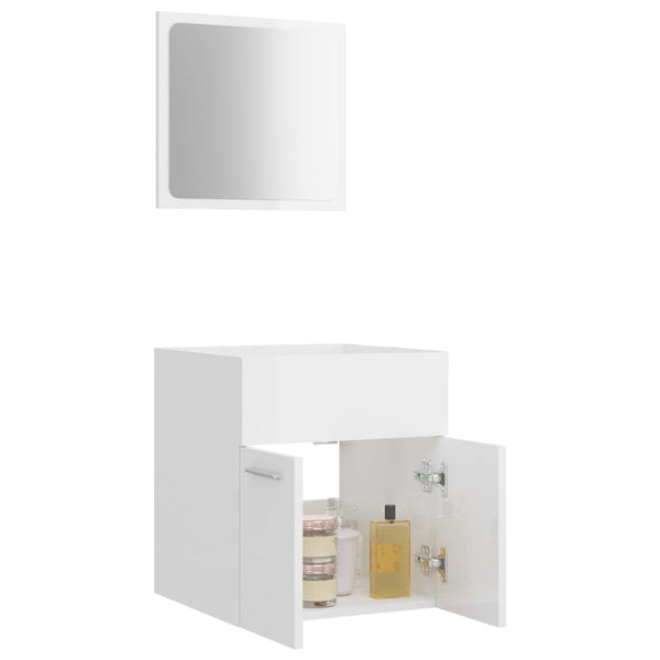 2 Piece Bathroom Furniture Set High Gloss White Engineered Wood Bathroom Cabinets