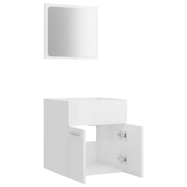 2 Piece Bathroom Furniture Set High Gloss White Engineered Wood Bathroom Cabinets