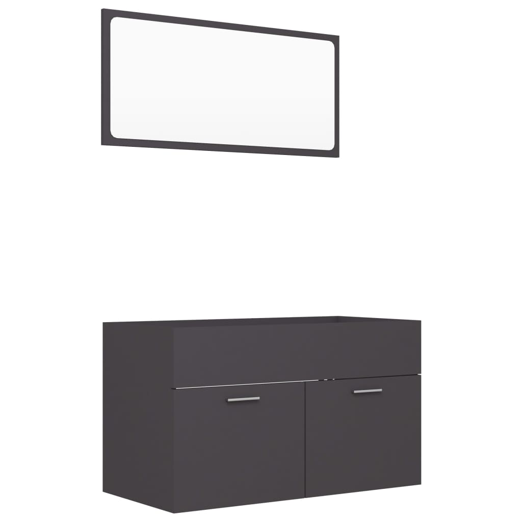 2 Piece Bathroom Furniture Set Grey Engineered Wood Bathroom Cabinets