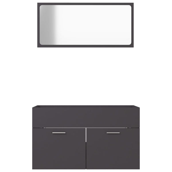2 Piece Bathroom Furniture Set Grey Engineered Wood Bathroom Cabinets