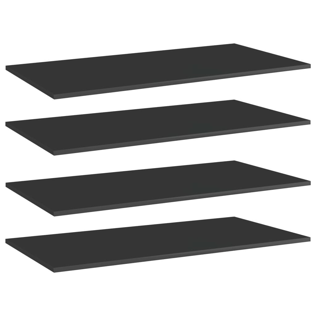 Bookshelf Boards 4 Pcs High Gloss Black 80X20x1.5 Cm Engineered Wood Bookshelves