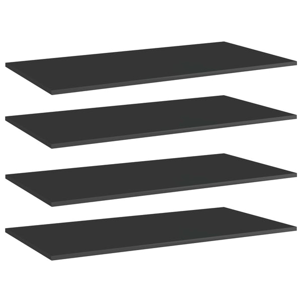 Bookshelf Boards 4 Pcs High Gloss Black 80X20x1.5 Cm Engineered Wood Bookshelves