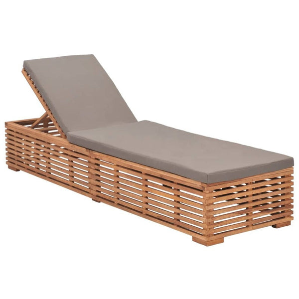Sun Lounger With Dark Grey Cushion Solid Teak Wood Loungers