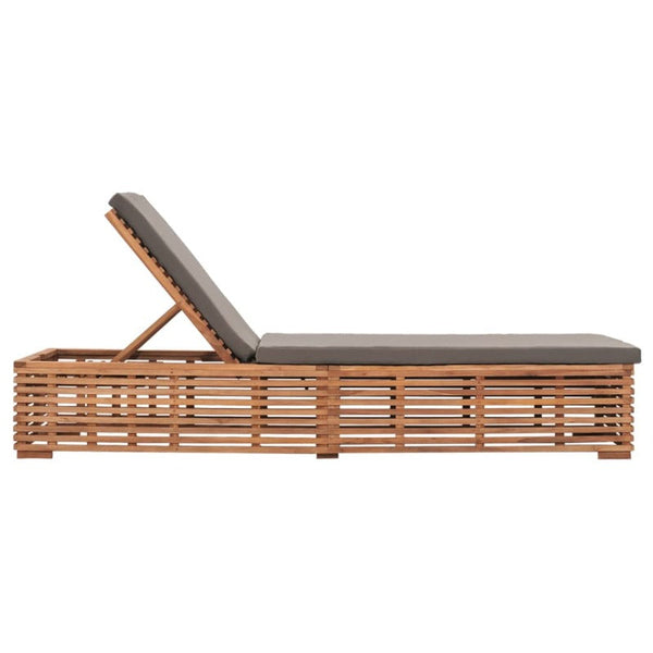 Sun Lounger With Dark Grey Cushion Solid Teak Wood Loungers