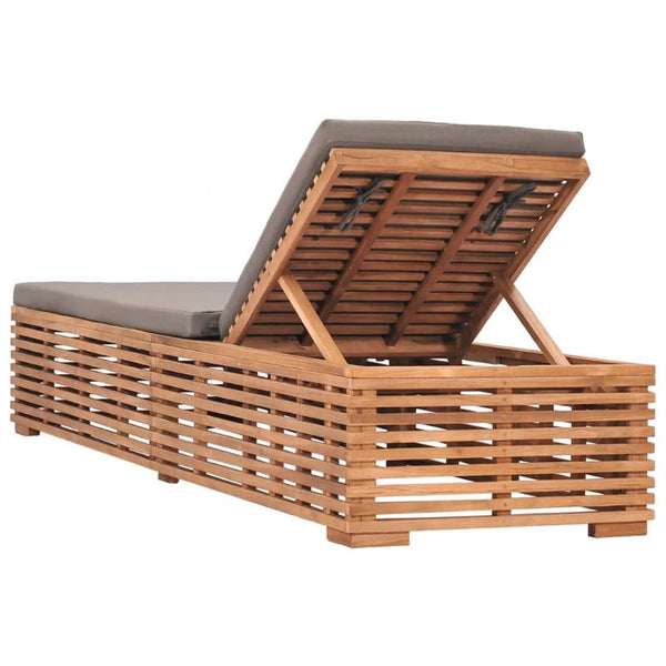 Sun Lounger With Dark Grey Cushion Solid Teak Wood Loungers