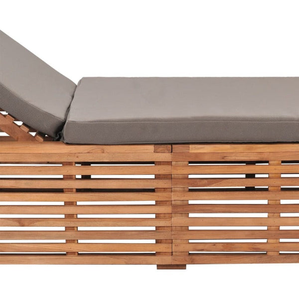 Sun Lounger With Dark Grey Cushion Solid Teak Wood Loungers