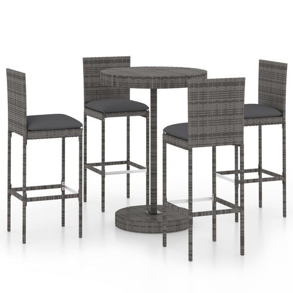 5 Piece Garden Bar Set With Cushions Poly Rattan Grey Patio Furniture Sets