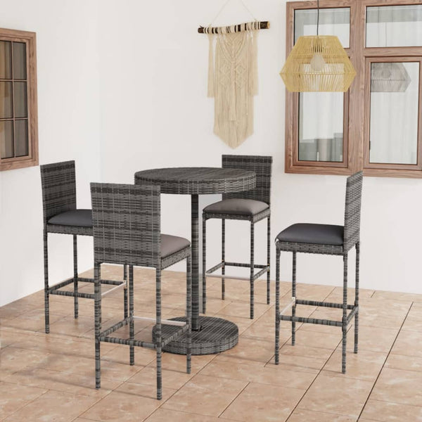 5 Piece Garden Bar Set With Cushions Poly Rattan Grey Patio Furniture Sets