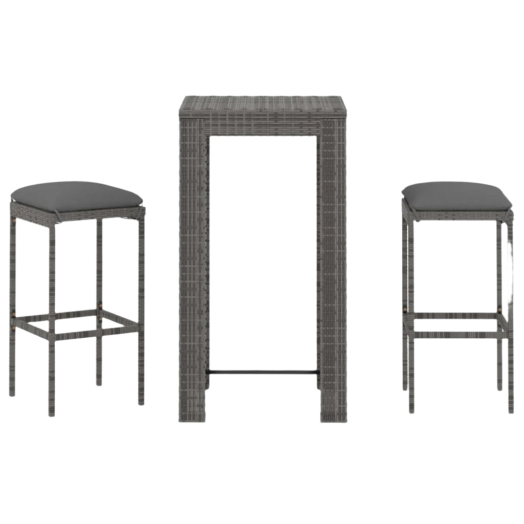 3 Piece Garden Bar Set With Cushions Poly Rattan Grey Patio Furniture Sets