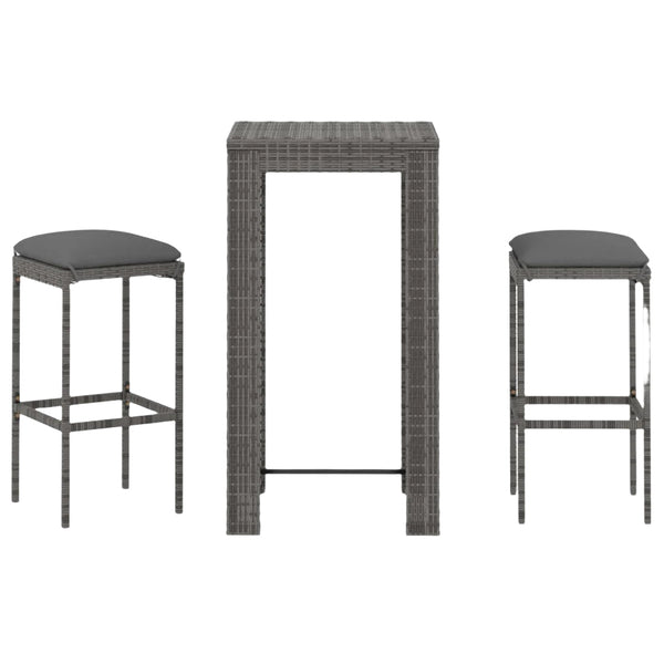 3 Piece Garden Bar Set With Cushions Poly Rattan Grey Patio Furniture Sets