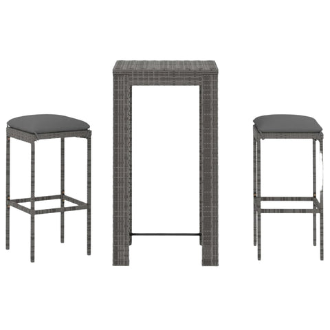 3 Piece Garden Bar Set With Cushions Poly Rattan Grey Patio Furniture Sets