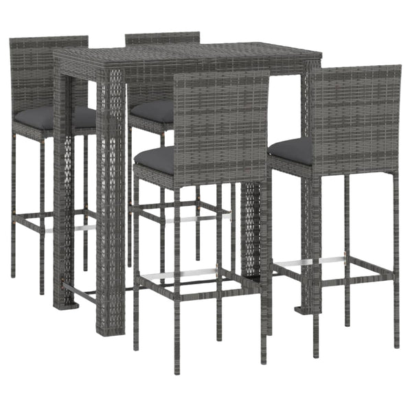 5 Piece Outdoor Bar Set With Cushions Poly Rattan Grey Patio Furniture Sets