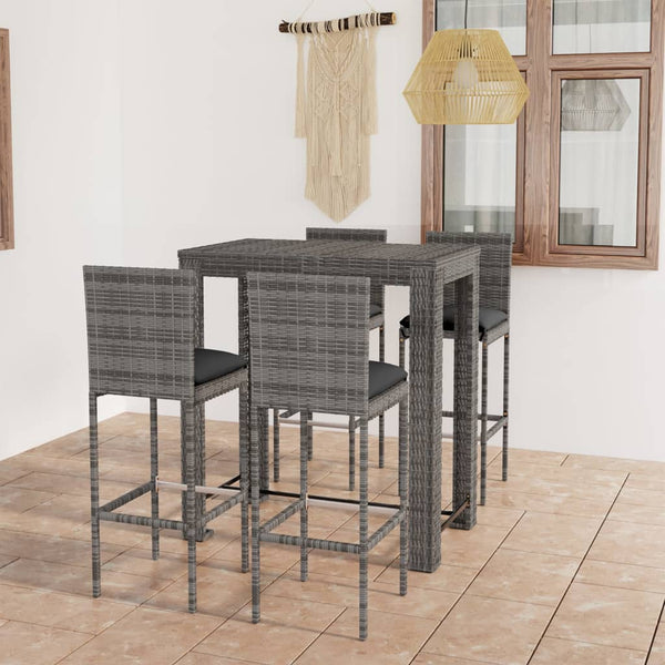 5 Piece Outdoor Bar Set With Cushions Poly Rattan Grey Patio Furniture Sets