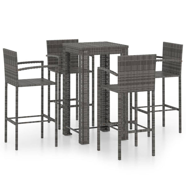 5 Piece Outdoor Bar Set With Armrest Poly Rattan Grey Patio Furniture Sets
