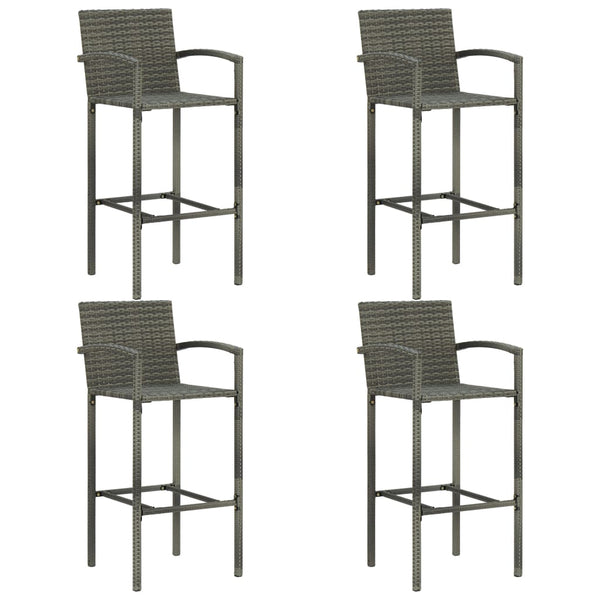 5 Piece Outdoor Bar Set With Armrest Poly Rattan Grey Patio Furniture Sets