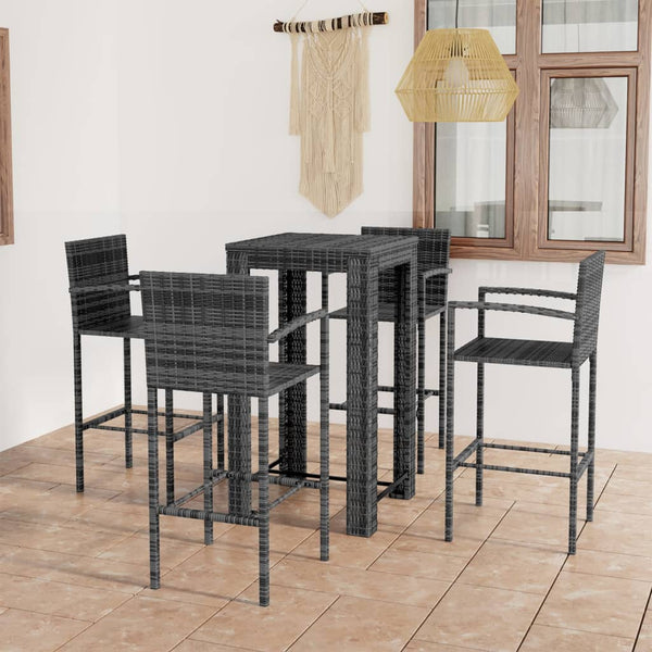 5 Piece Outdoor Bar Set With Armrest Poly Rattan Grey Patio Furniture Sets