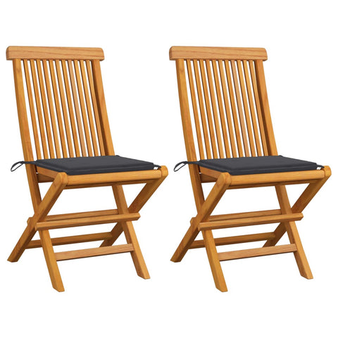 Garden Chairs With Anthracite Cushions 2 Pcs Solid Teak Wood Patio Chairs