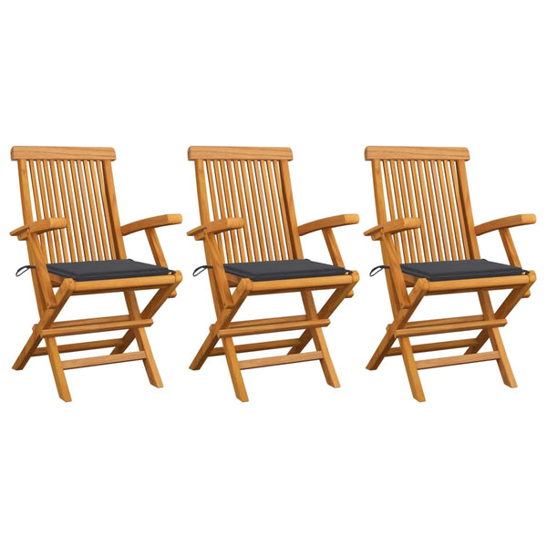 Garden Chairs With Anthracite Cushions 3 Pcs Solid Teak Wood Patio Chairs