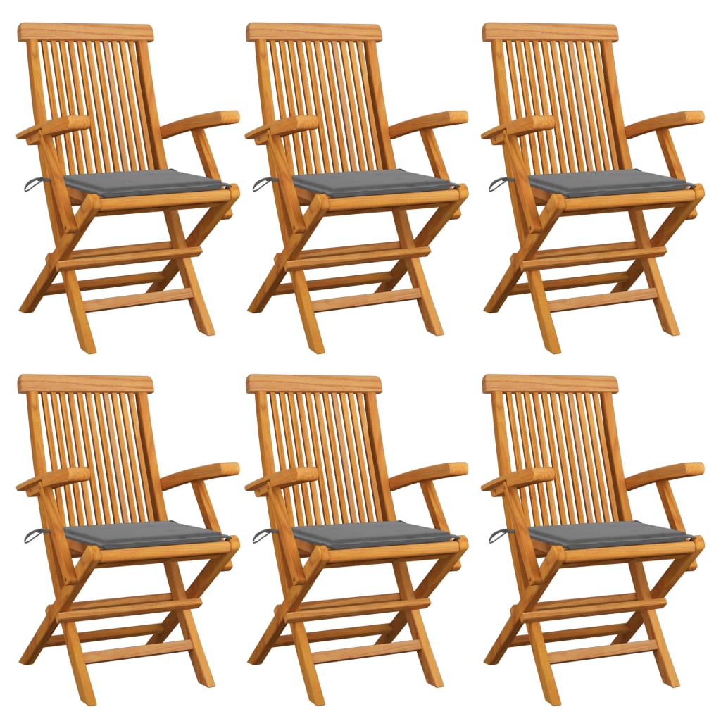 Garden Chairs With Grey Cushions 6 Pcs Solid Teak Wood Patio Chairs
