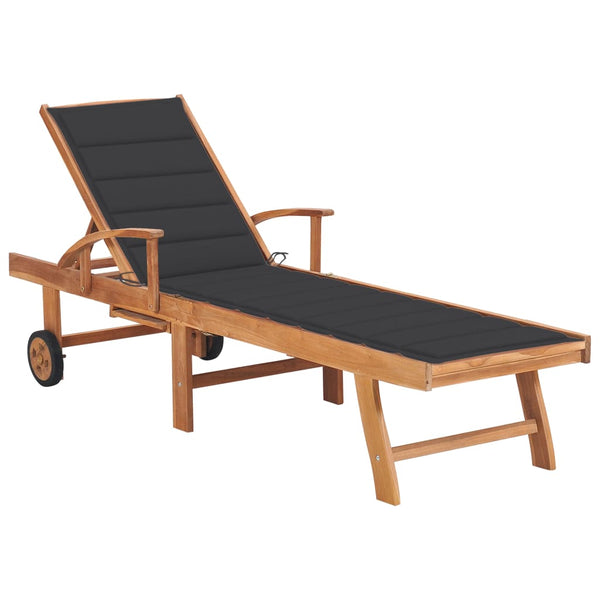 Sun Lounger With Anthracite Cushion Solid Teak Wood Loungers