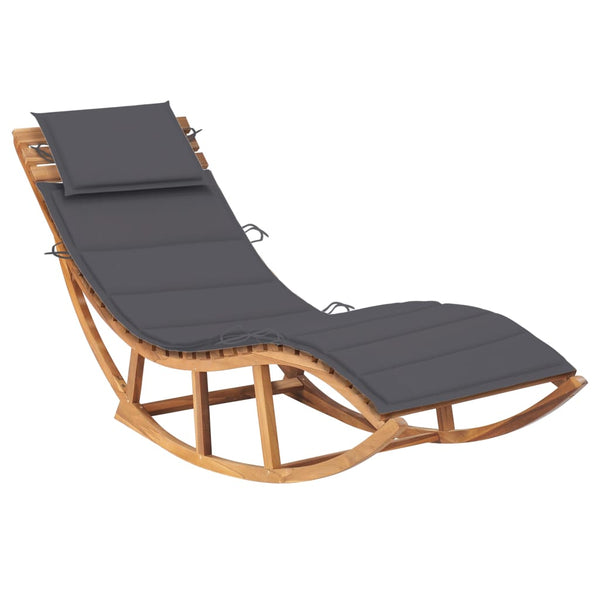 Rocking Sun Lounger With Cushion Solid Teak Wood Loungers