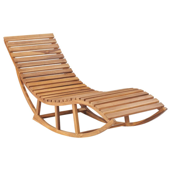 Rocking Sun Lounger With Cushion Solid Teak Wood Loungers