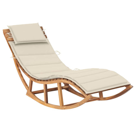 Rocking Sun Lounger With Cushion Solid Teak Wood Loungers