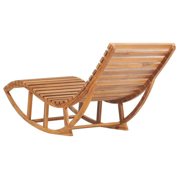 Rocking Sun Lounger With Cushion Solid Teak Wood Loungers