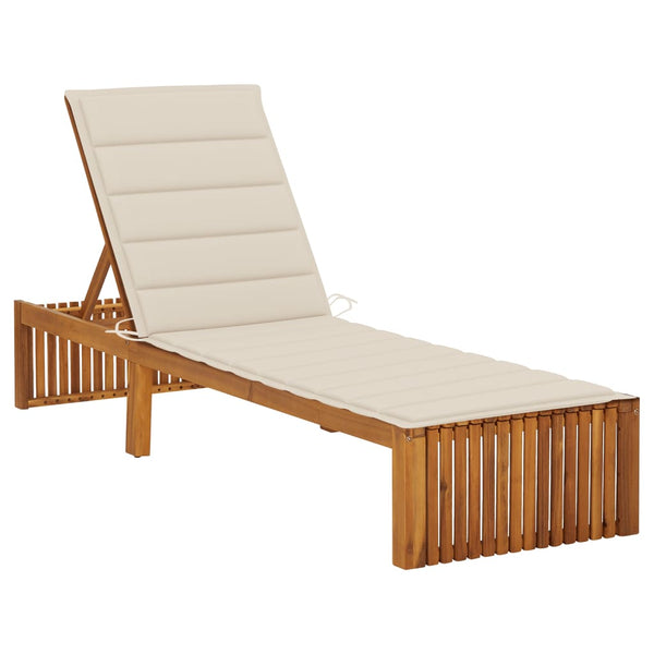 Sun Lounger With Cushion Solid Acacia Wood Loungers