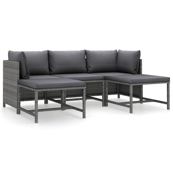 Vidaxl 5 Piece Garden Lounge Set With Cushions Poly Rattan Grey Loungers