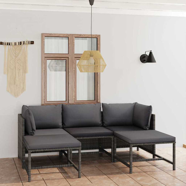 Vidaxl 5 Piece Garden Lounge Set With Cushions Poly Rattan Grey Loungers