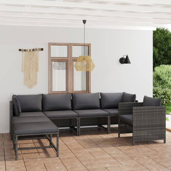 7 Piece Garden Lounge Set With Cushions Poly Rattan Grey Patio Furniture Sets