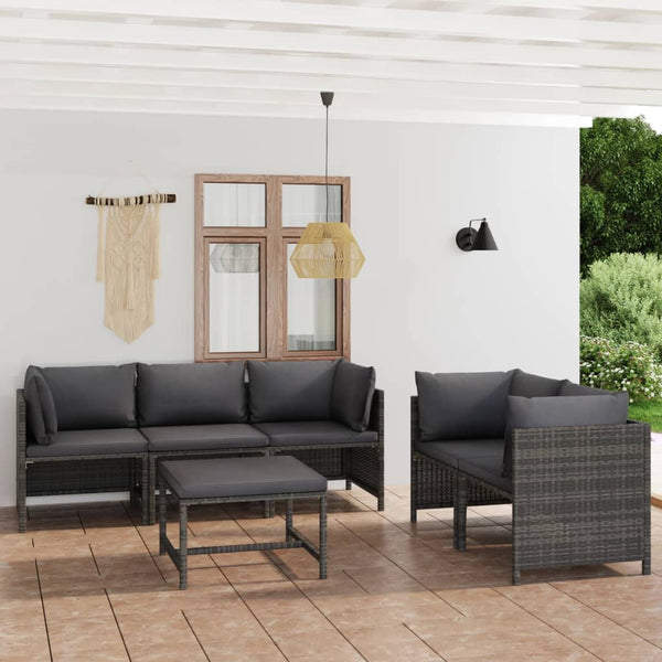 6 Piece Garden Lounge Set With Cushions Poly Rattan Grey Patio Furniture Sets