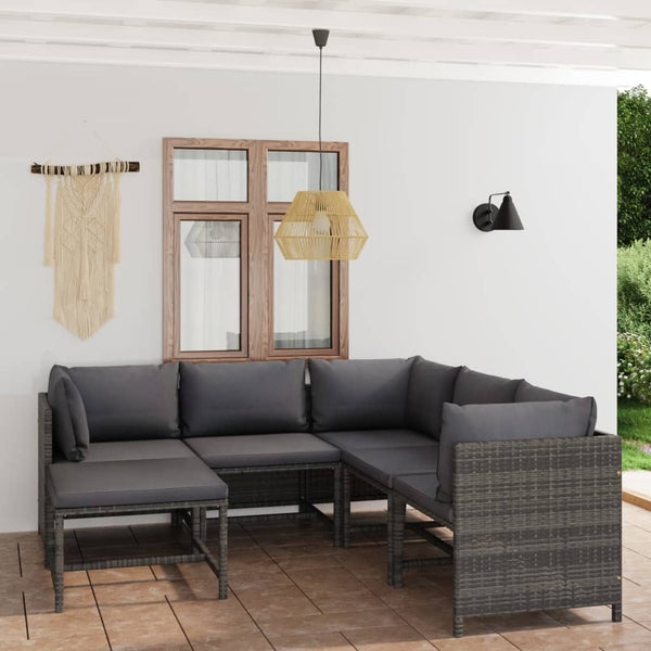 6 Piece Garden Lounge Set With Cushions Poly Rattan Grey Patio Furniture Sets