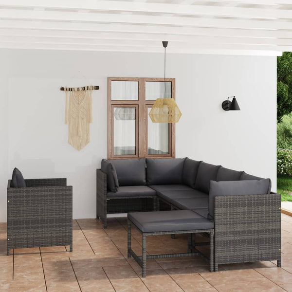 7 Piece Garden Lounge Set With Cushions Poly Rattan Grey Patio Furniture Sets