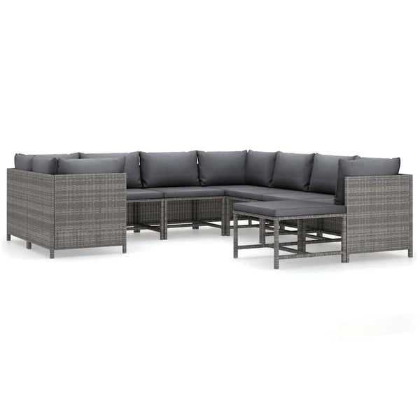 Vidaxl 9 Piece Garden Lounge Set With Cushions Poly Rattan Grey Loungers