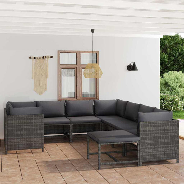 Vidaxl 9 Piece Garden Lounge Set With Cushions Poly Rattan Grey Loungers