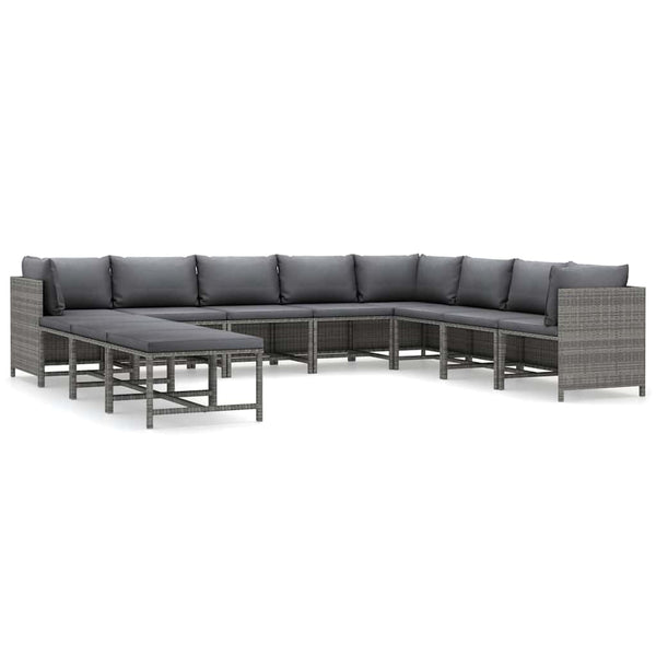 Vidaxl 11 Piece Garden Lounge Set With Cushions Poly Rattan Grey Loungers