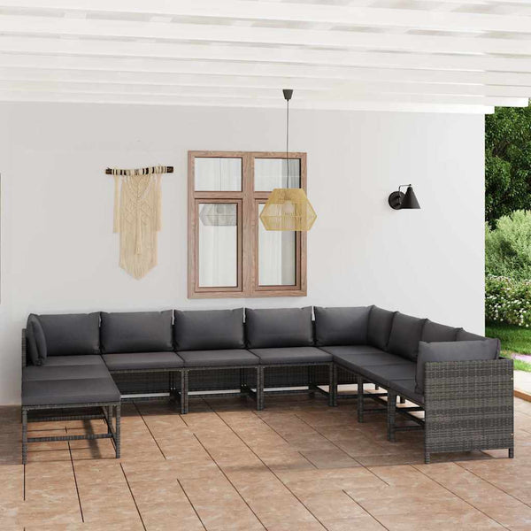 Vidaxl 11 Piece Garden Lounge Set With Cushions Poly Rattan Grey Loungers