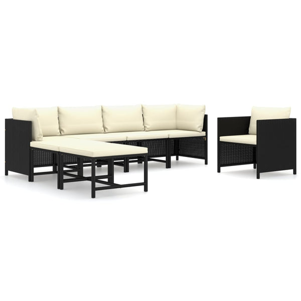 7 Piece Garden Lounge Set With Cushions Poly Rattan Black Patio Furniture Sets