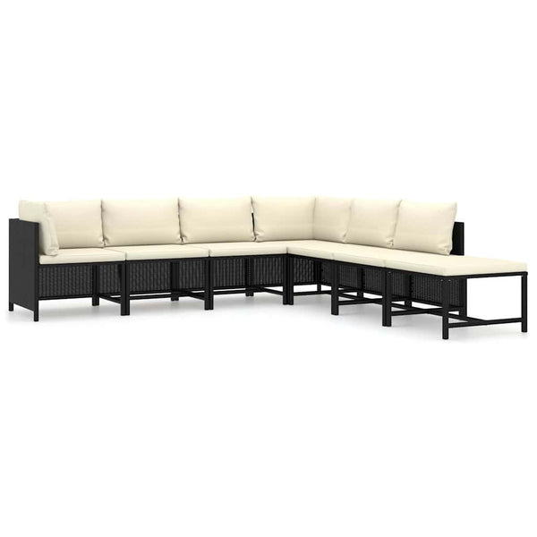Vidaxl 7 Piece Garden Lounge Set With Cushions Poly Rattan Black Loungers